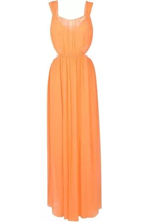 NK Women Sleeveless Dresses - Gathered-waist sleeveless gown - Orange