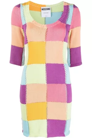 Moschino Women Bodycon Dresses - Knitted patchwork bodycon dress - Purple