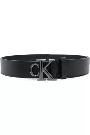 Calvin Klein Men Belts - Logo letter-buckle leather belt - Black