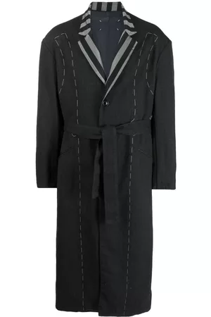 Maison Margiela Men Trench Coats - Wool stripe-pattern trench-coat - Black