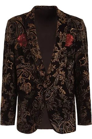 Etro Men Blazers - Sequinned floral single-breasted blazer - Black