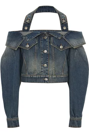 Alexander McQueen Women Denim Jackets - Cut-out denim jacket - Blue