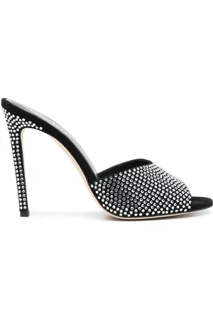 PARIS TEXAS 110mm crystal embellished suede mules