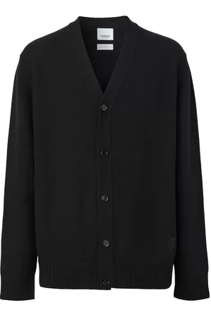 Burberry Men Sweatshirts - Fine-knit V-neck cardigan - Black