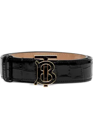 BURBERRY - Branded-buckle croc-embossed leather belt