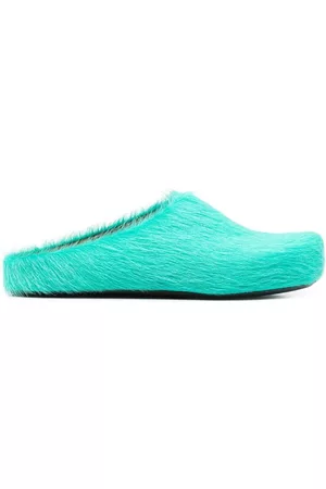 Marni Fur-trimmed sabot slippers - Green