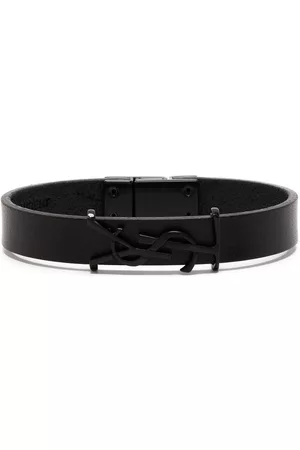 Saint Laurent Men Leather Bracelets - Calf-leather braided bracelet - Black