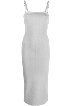 Victoria Beckham Women Bodycon Dresses - Scallop-trim bodycon midi dress - Silver