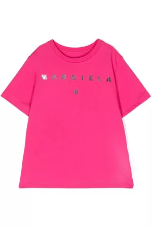 Maison Margiela Girls T-shirts - Metallic logo print cotton T-shirt - Pink