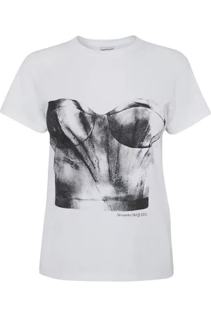Alexander McQueen Women Bras - Bustier-print cotton T-shirt - White