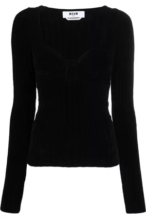 Msgm Women Long Sleeved Shirts - Twist-front ribbed long-sleeve top - Black