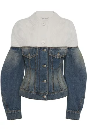 Alexander McQueen Knitted-panel denim jacket - Blue