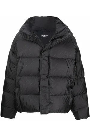 Balenciaga All-Over Logo Print Puffer Jacket - Black