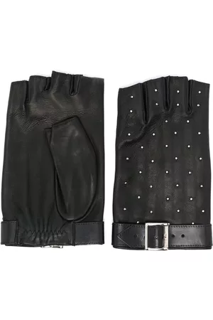 AGNELLE Brunette studded fingerless leather gloves - Black