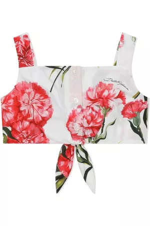 Dolce & Gabbana Girls Blouses - Floral print tie cropped top - White
