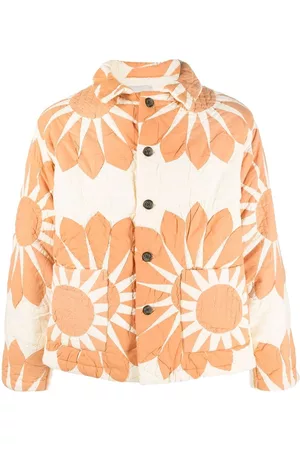 BODE Men Floral Jackets - Floral-print detail shirt jacket - Orange