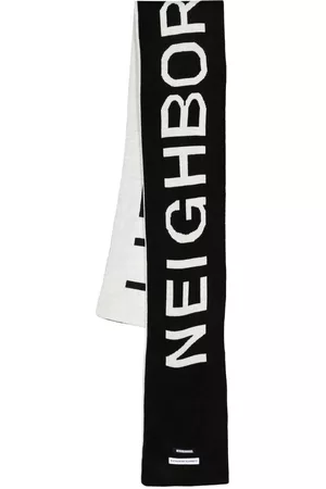 NEIGHBORHOOD Intarsia-knit logo scarf - Black