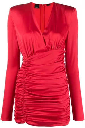 Pinko Women Party mini dresses - V-neck ruched minidress - Red