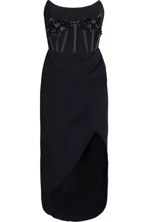Marchesa Notte Women Asymmetrical Dresses - Asymmetric corset dress - Black