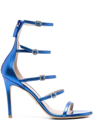 Stuart Weitzman 100mm crystal-buckle metallic sandals