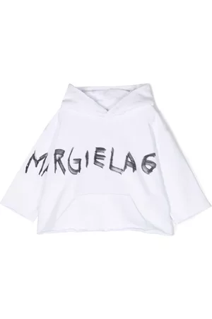 Maison Margiela Girls Hoodies - Logo-print cropped hoodie - White