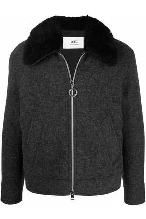 Ami Detachable faux-fur collar jacket - Grey