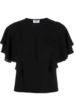 Filippa K Keyhole-neck frilled-sleeved blouse