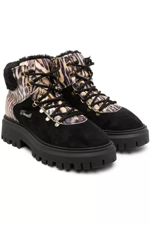 Roberto Cavalli Tiger-print leather ankle boots - Black