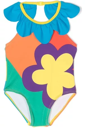 Stella McCartney Swimsuits - Ruffle-neck floral swimsuit - Blue