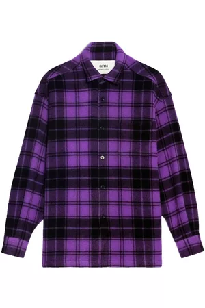 Ami Plaid Shirts - Logo-print plaid-patterned shirt - Purple