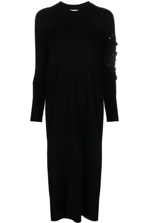 Barrie floral-embroidery cashmere dress - Black