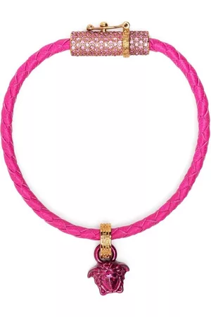 VERSACE Women Leather Bracelets - Leather crystal-embellished bracelet - Pink