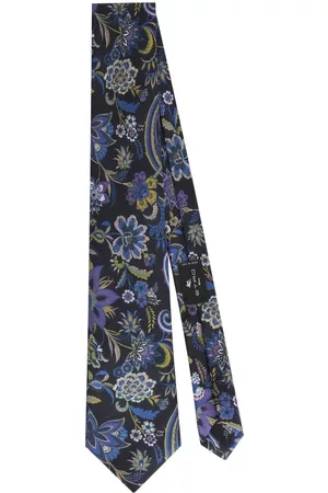 Etro Floral-print silk tie - Blue