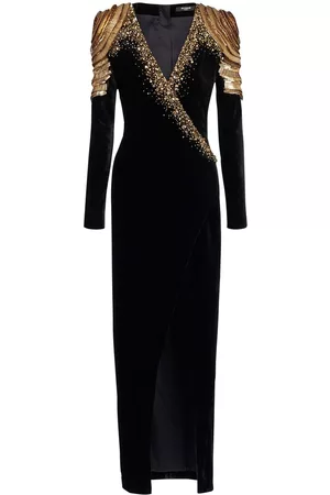 Balmain Women Evening Dresses - Sequin-embellished front-slit gown - Black