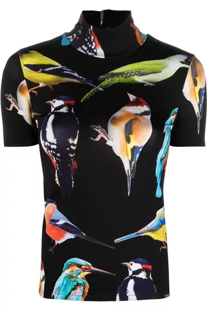 Stella McCartney Women Short Sleeved T-Shirts - Bird-print short-sleeve top - Black