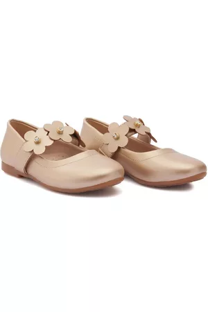 Tulleen Floral shoes - Floral-strap ballerina shoes - Gold