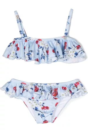 MONNALISA Cherry-print ruffle bikini set - Blue