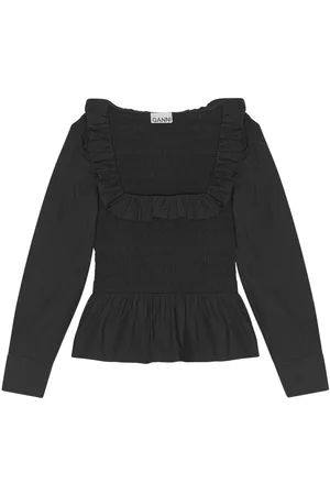 Ganni Cotton poplin smock blouse