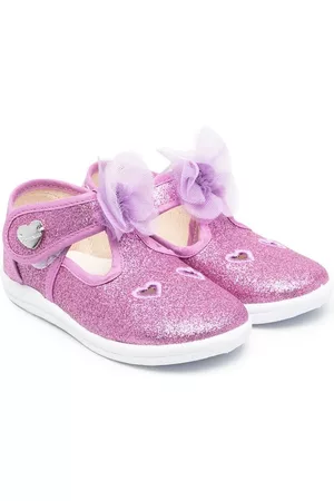 MONNALISA Floral shoes - Floral-appliqué glitter shoes - Pink