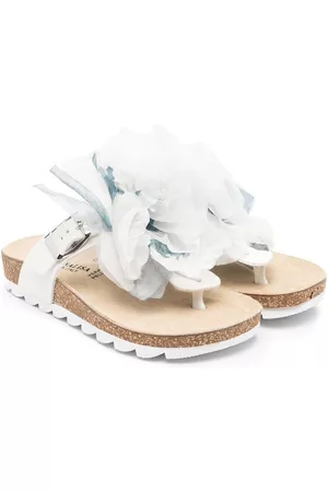 MONNALISA Floral-appliqué leather sandals - White