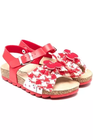 MONNALISA Sandals - Cherry-motif houndstooth buckled sandals - Red