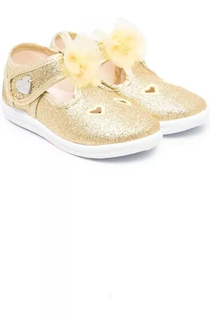 MONNALISA Floral shoes - Floral-appliqué glitter shoes - Yellow