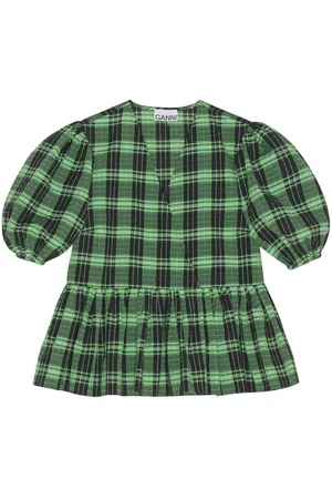 Ganni Plaid-check peplum blouse
