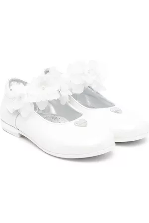 MONNALISA Floral shoes - Floral-appliqué ballerina shoes - White