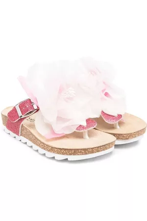 MONNALISA Sandals - Floral-appliqué leather sandals - Pink