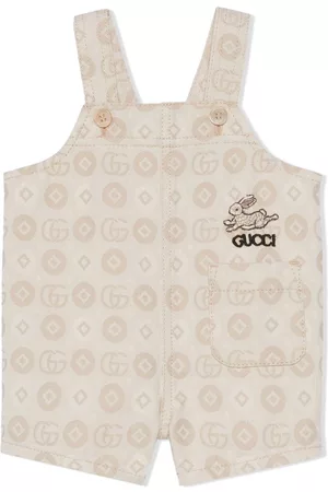Gucci Jeans - Logo-embroidered denim dungarees - Neutrals