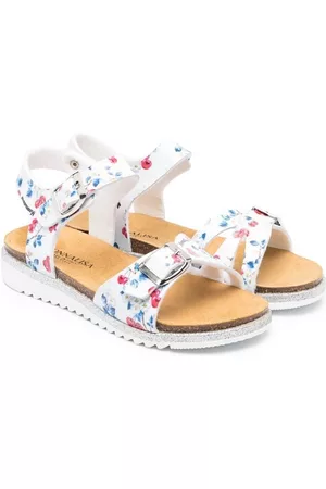MONNALISA Sandals - Floral-print buckled sandals - White