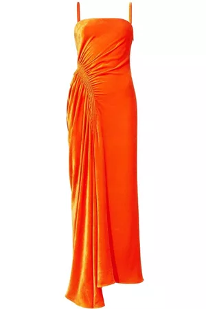 Proenza Schouler Women Evening Dresses - Ruched-detail silk velvet gown - Orange