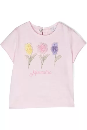 MONNALISA Short Sleeved T-Shirts - Floral appliqué short-sleeve T-shirt - Pink