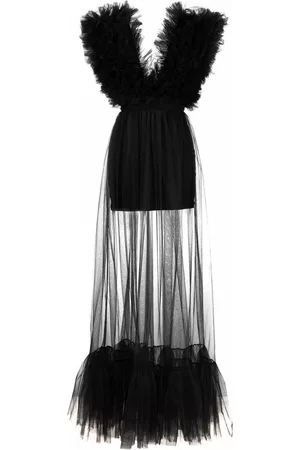 Alchemy Women V-Neck Dresses - X Lia Aram plunge-neck tulle floor length dress - Black